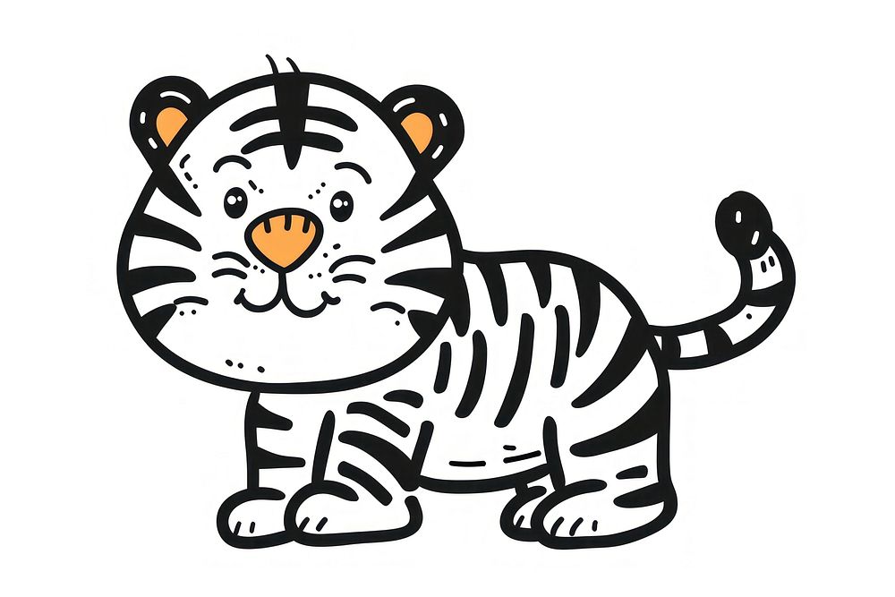 Tiger drawing in black outline doodle electronics dynamite weaponry.