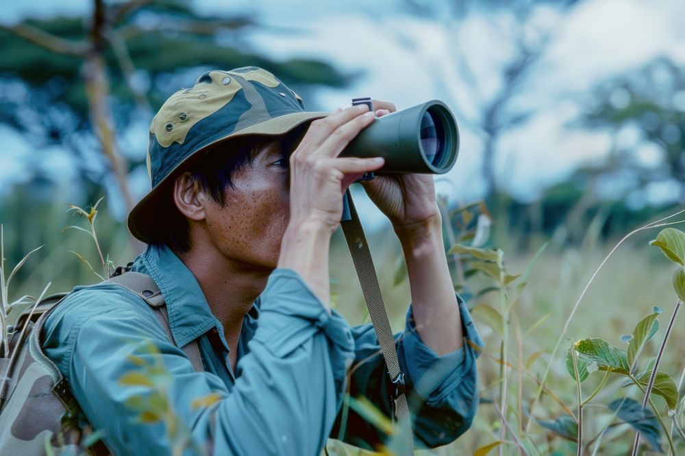 Man using Binoculars photo photography person.
