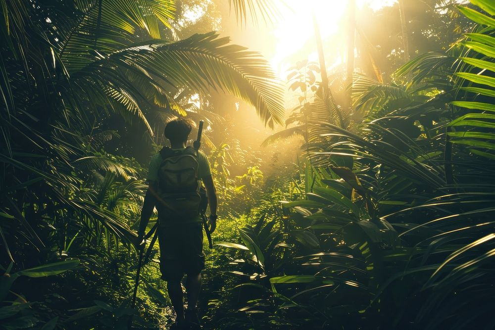 Person traveling jungle person rainforest.