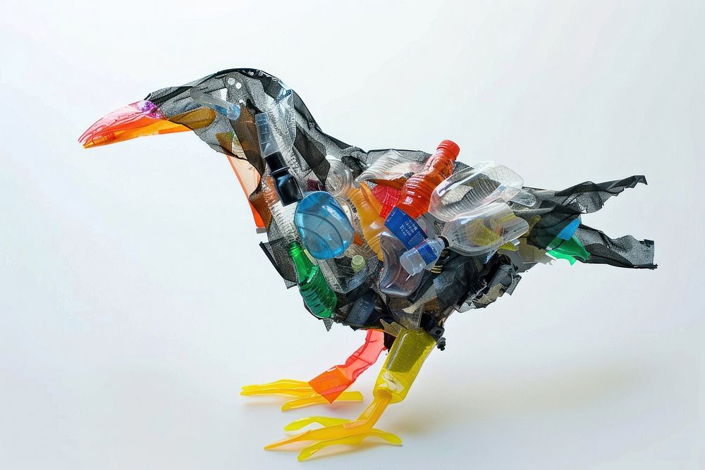 Bird made from plastic person human toy.