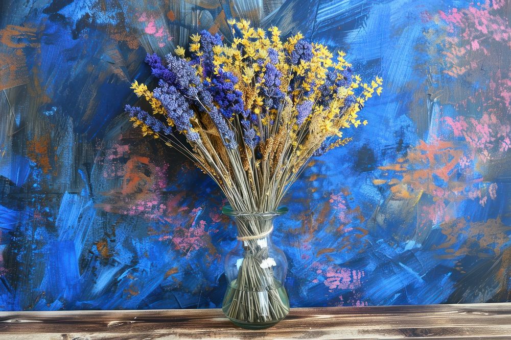 Dried flowers vase painting lavender.
