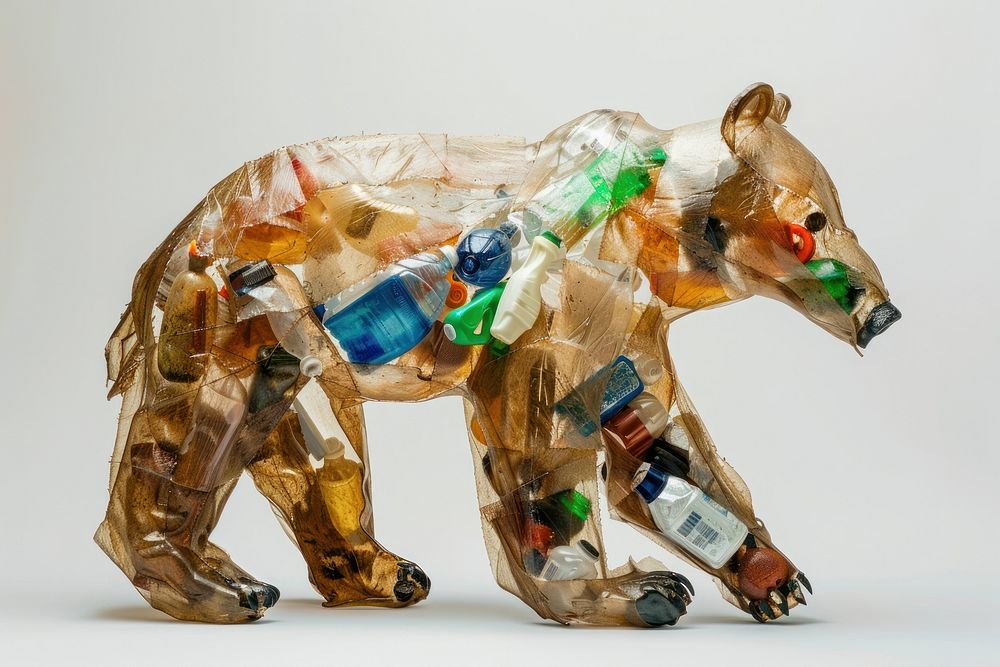 Brown bear made from plastic figurine person human.