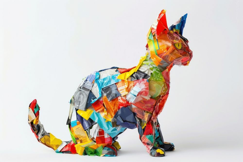 Cat made from plastic origami person paper.