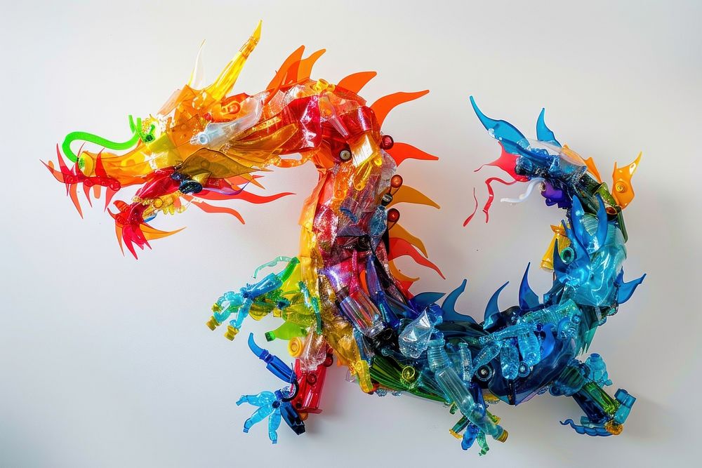 Dragon made from plastic handicraft person human.