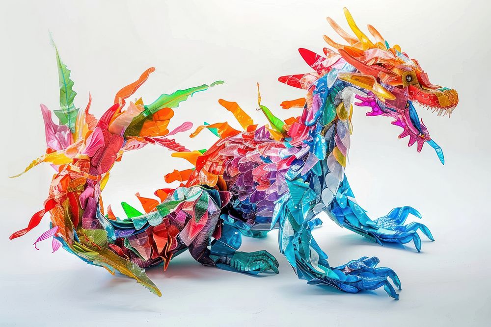 Dragon made from plastic dragon person paper.