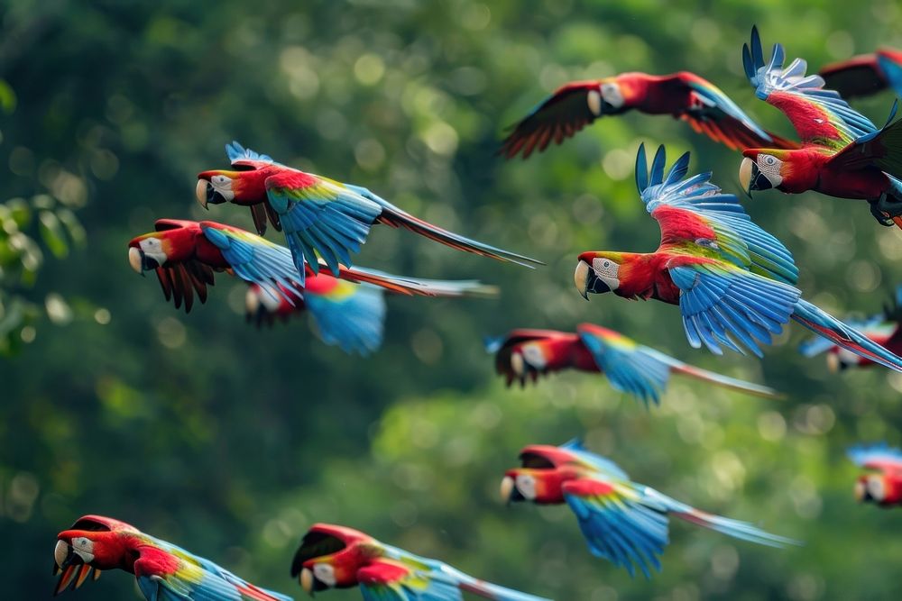 Macaws flying clothing apparel animal.