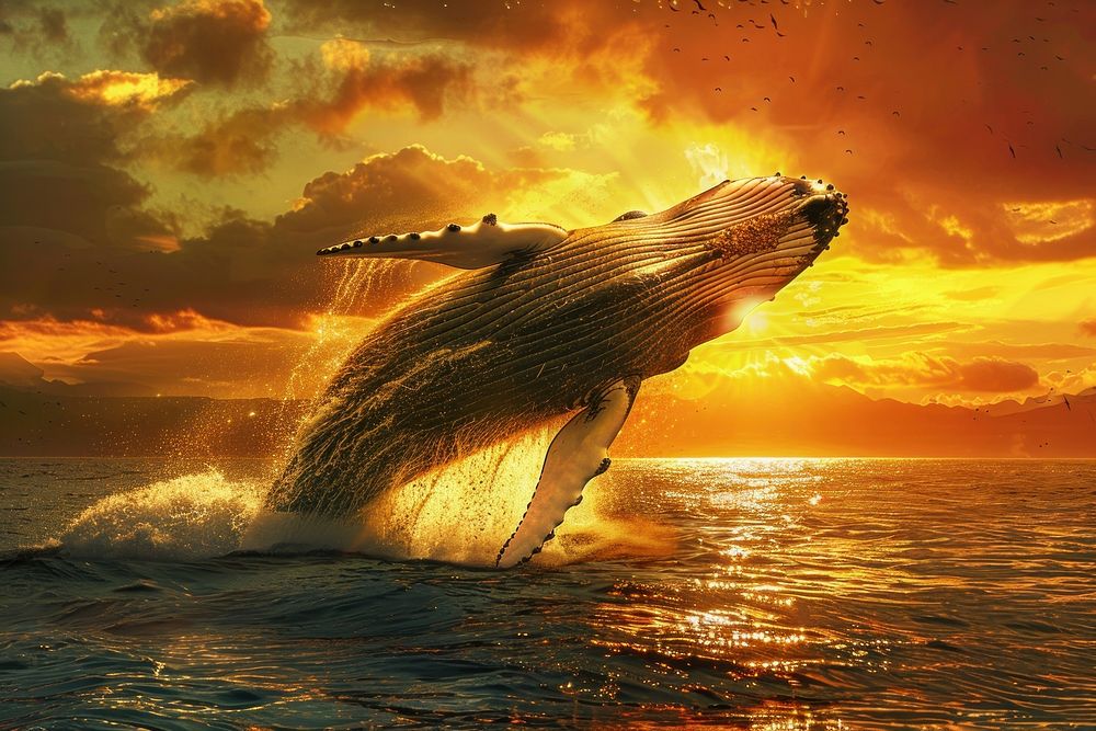 Jumping humpback whale over water outdoors animal mammal.