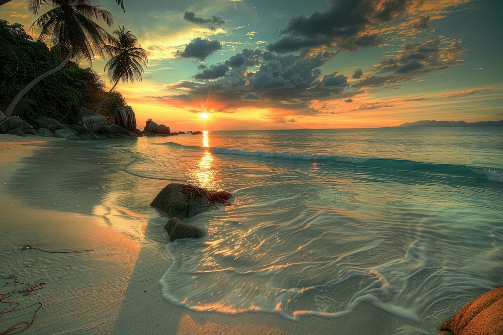 Paradise tropical island landscape beach shoreline.