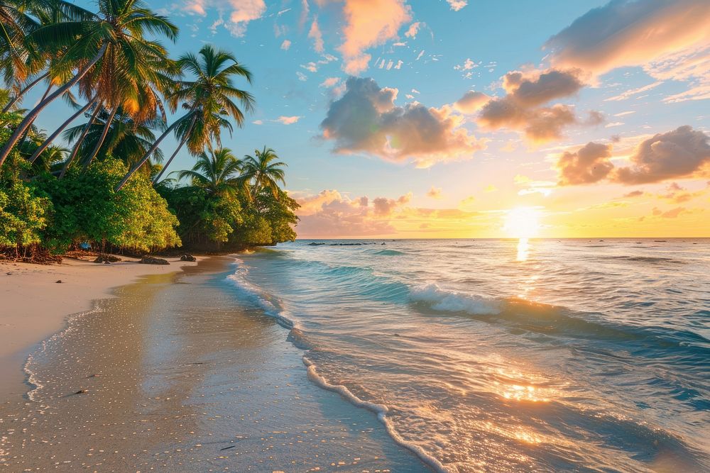 Paradise tropical island landscape beach shoreline.