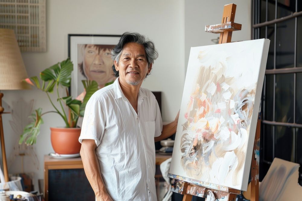 Middle age thai man painting person human adult.