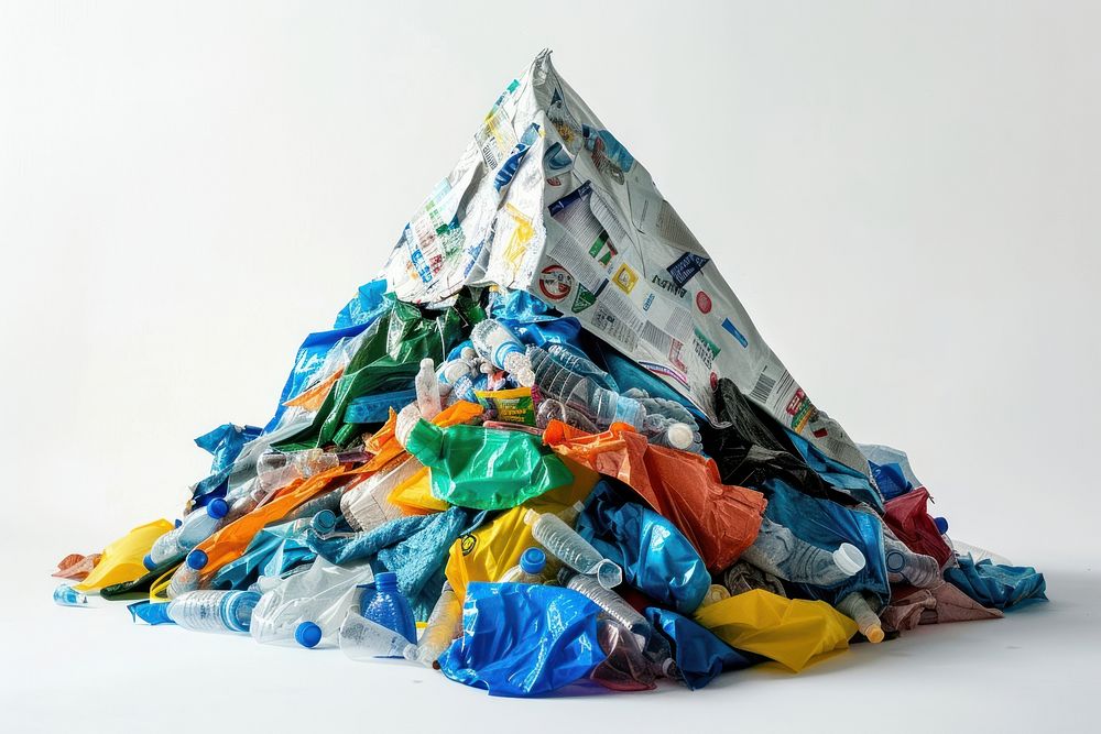 Mountain made from plastic furniture garbage crib.