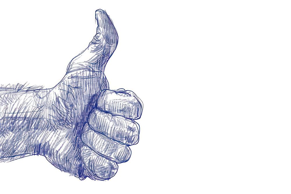 Vintage drawing thumbs up Hand hand illustrated finger.