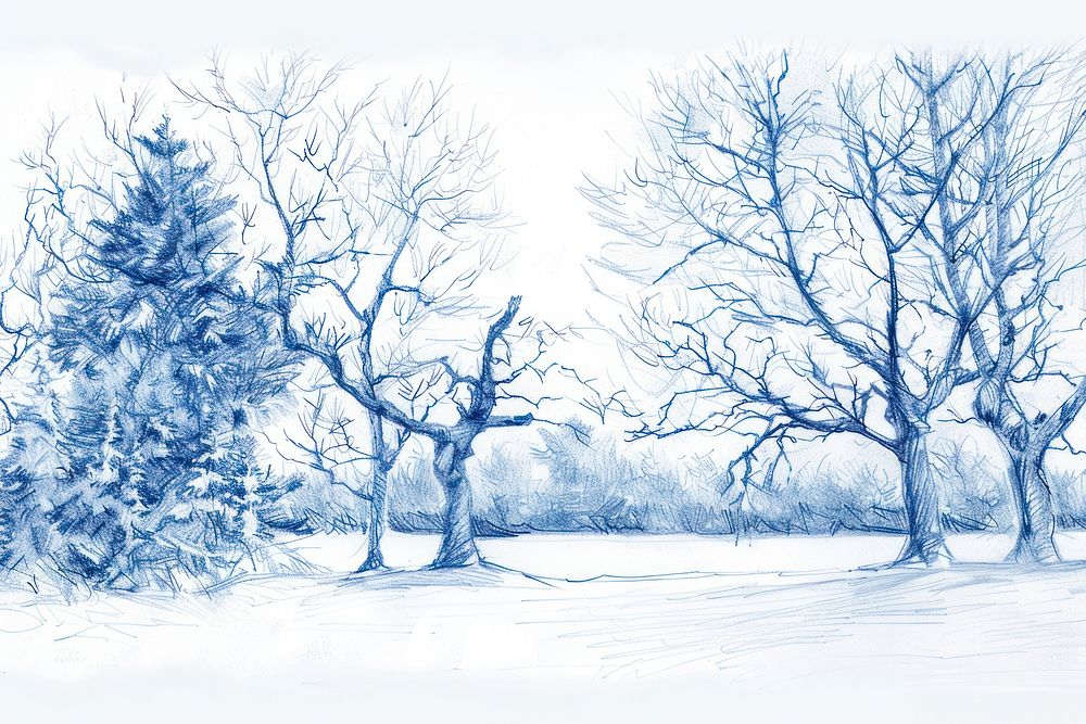 Vintage drawing winter illustrated outdoors sketch.