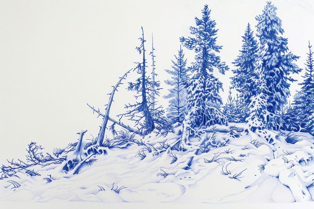 Vintage drawing winter illustrated outdoors sketch.