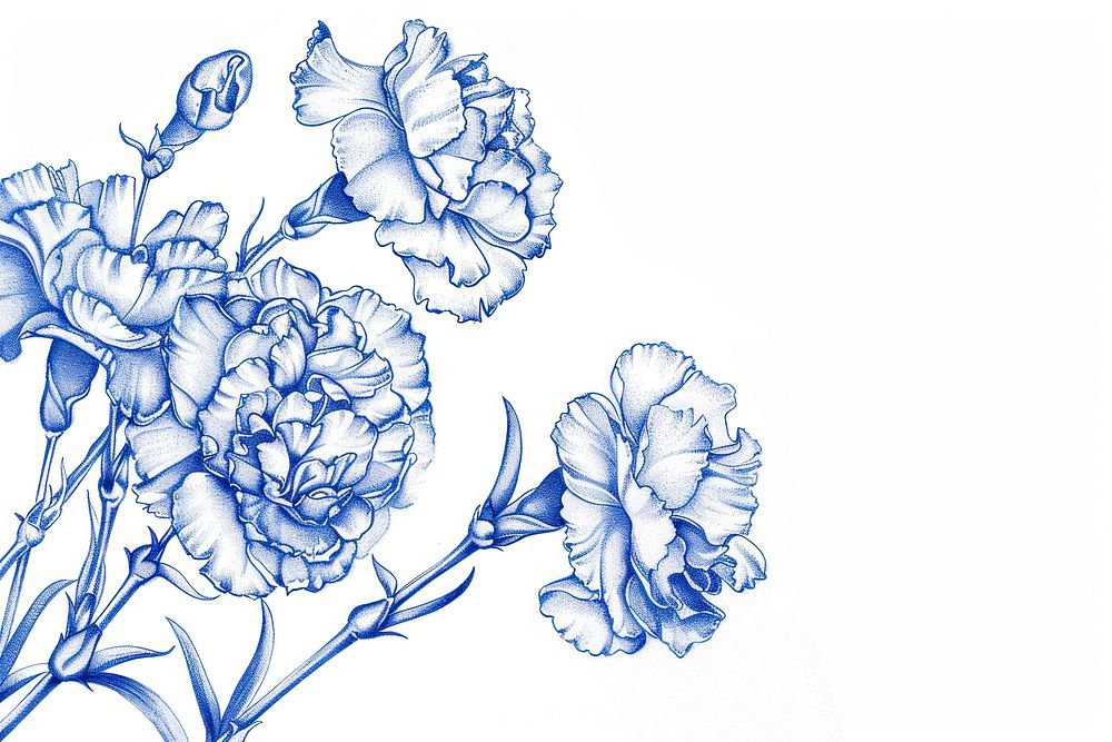 Vintage drawing carnation flowers illustrated graphics pattern.