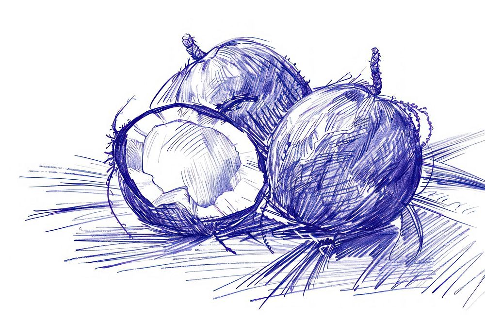 Vintage drawing coconuts illustrated vegetable produce.