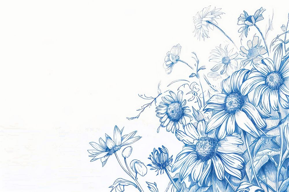 Vintage drawing daisy flowers illustrated graphics painting.