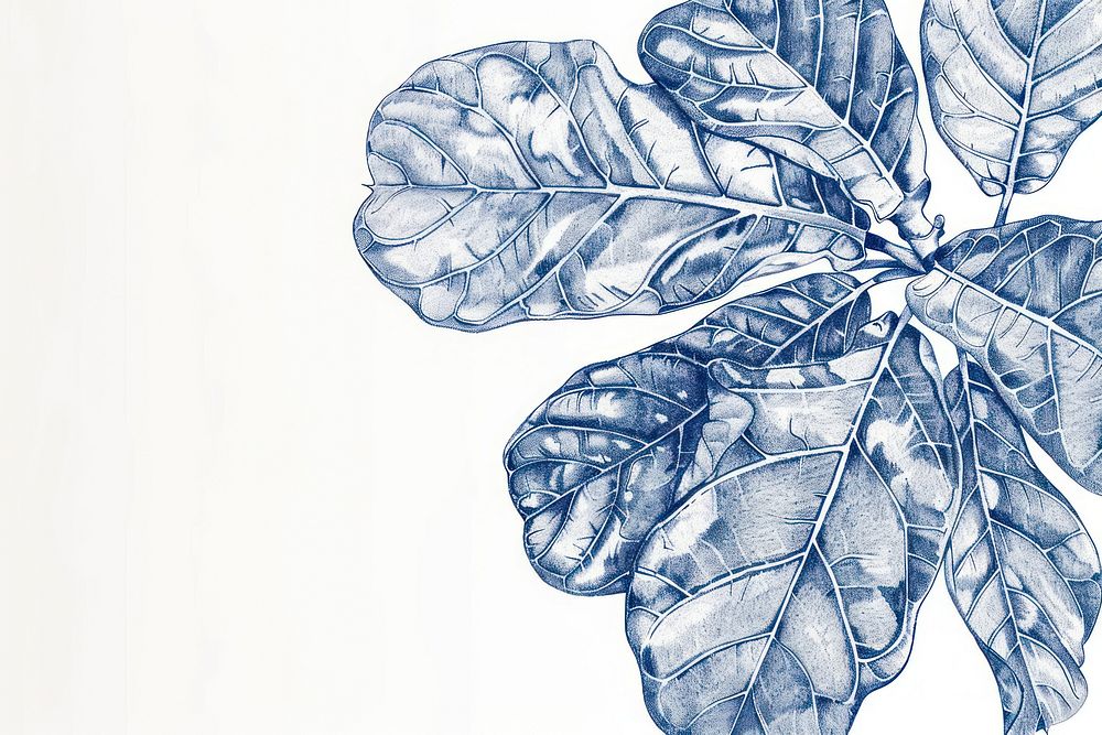 Vintage drawing fiddle leaf fig leaves illustrated reptile sketch.