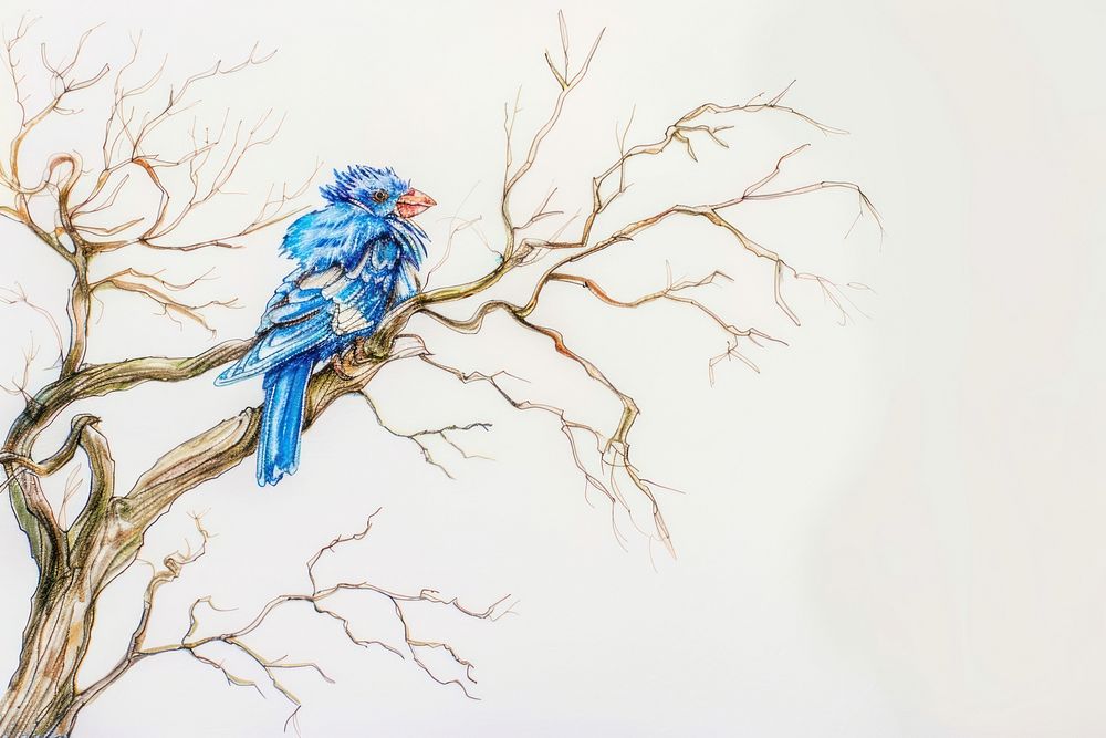 Vintage drawing lovebird bird on tree illustrated animal sketch.