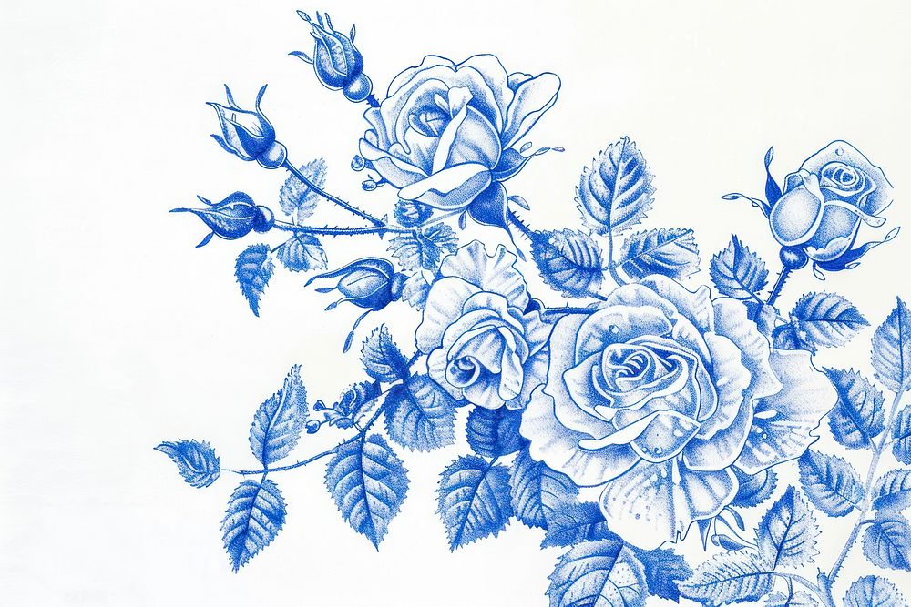 Vintage drawing Rose flowers rose illustrated porcelain.