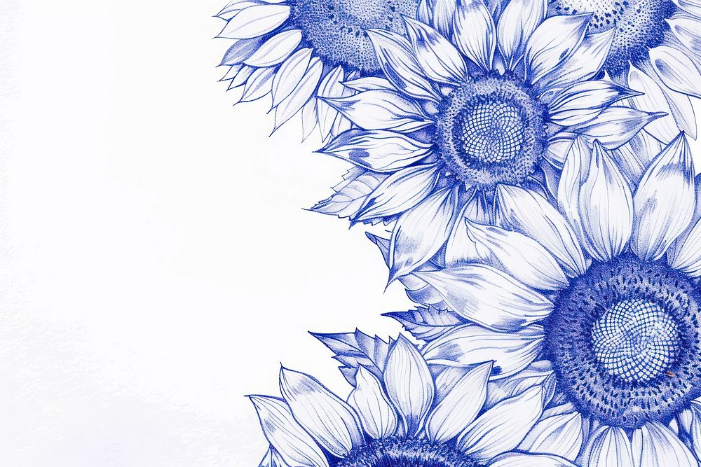 Vintage drawing sunflower flowers illustrated graphics pattern.