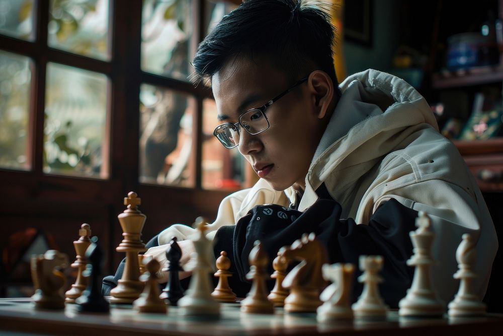 Vietnamese friend playing chess person human game.