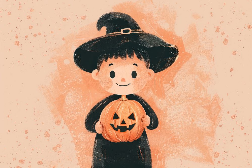 Kid holding halloween pumpkin festival clothing apparel.