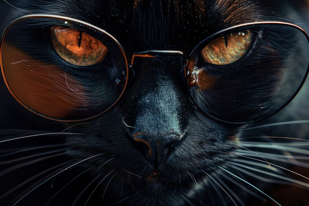 Black Cat with Sunglasses sunglasses animal mammal.