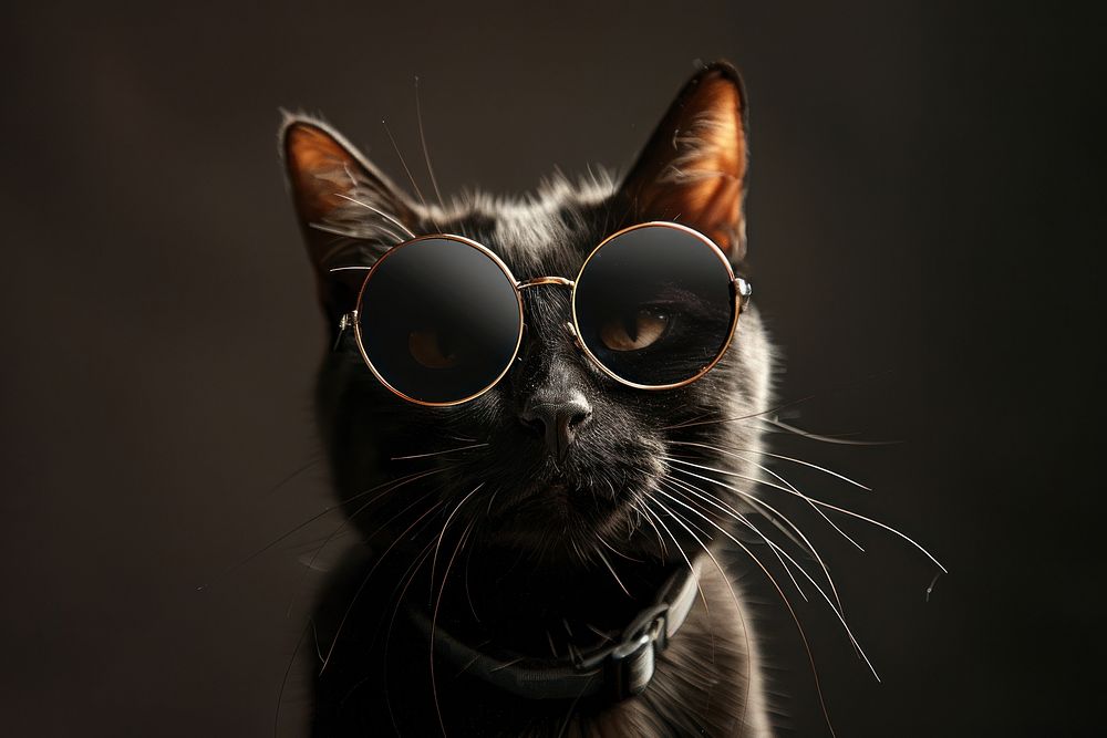 Black Cat with Sunglasses sunglasses mammal animal.