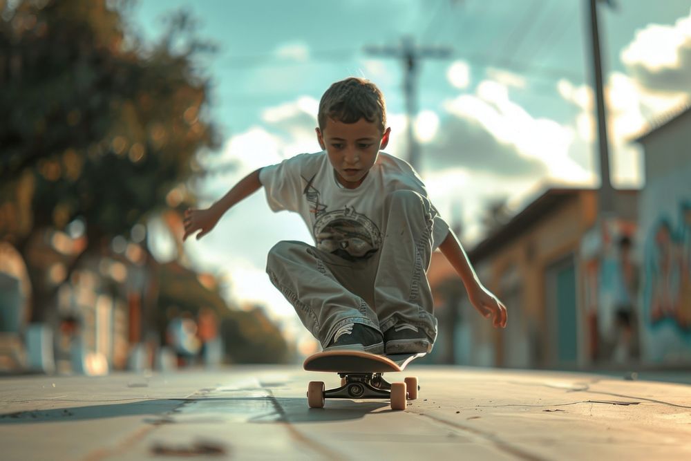 Boy playing skateboard clothing footwear apparel.