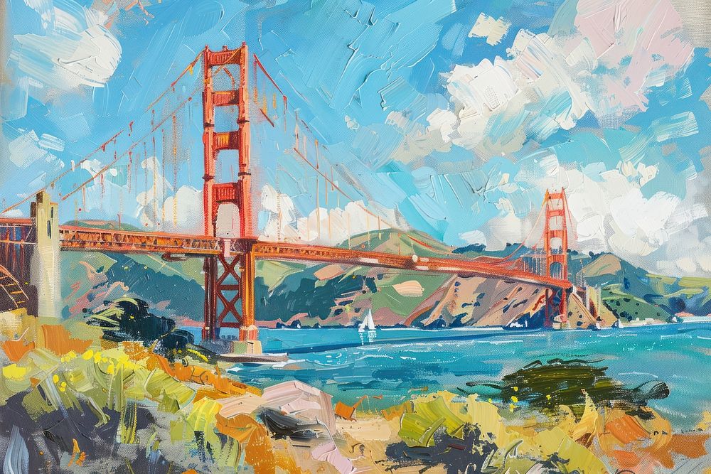 Golden gate bridge painting landmark art.