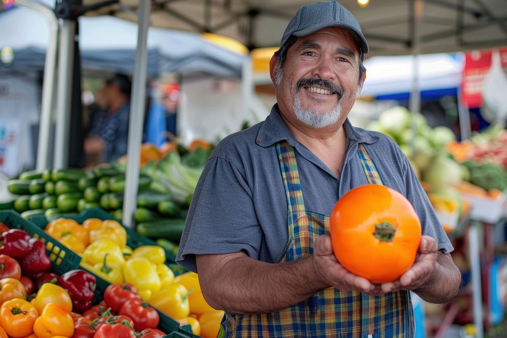 Origanic produce market man farmer's market.