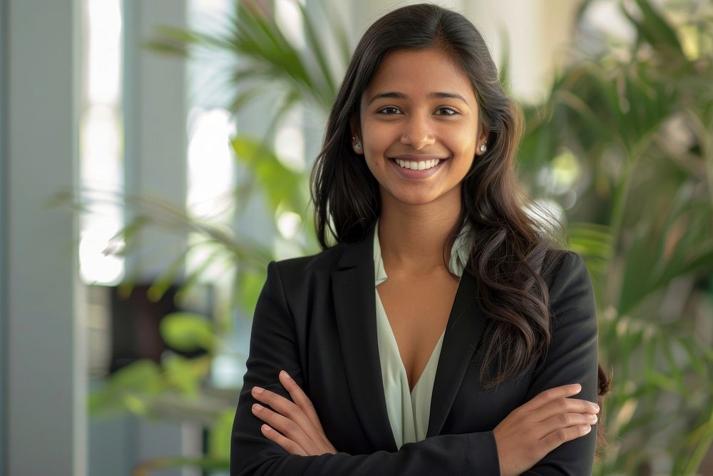 South asian businesswoman greeting executive clothing apparel.