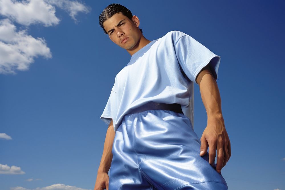 Hispanic young man beachwear clothing apparel.