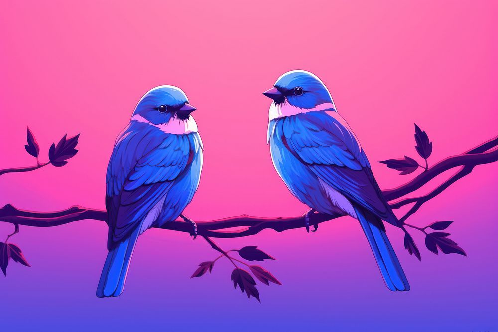 A couple bird purple animal blue.