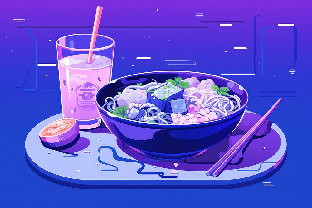 A japanese food purple bowl meal.