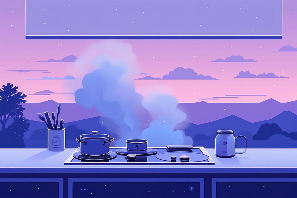 A japanese cooking purple sky tranquility.