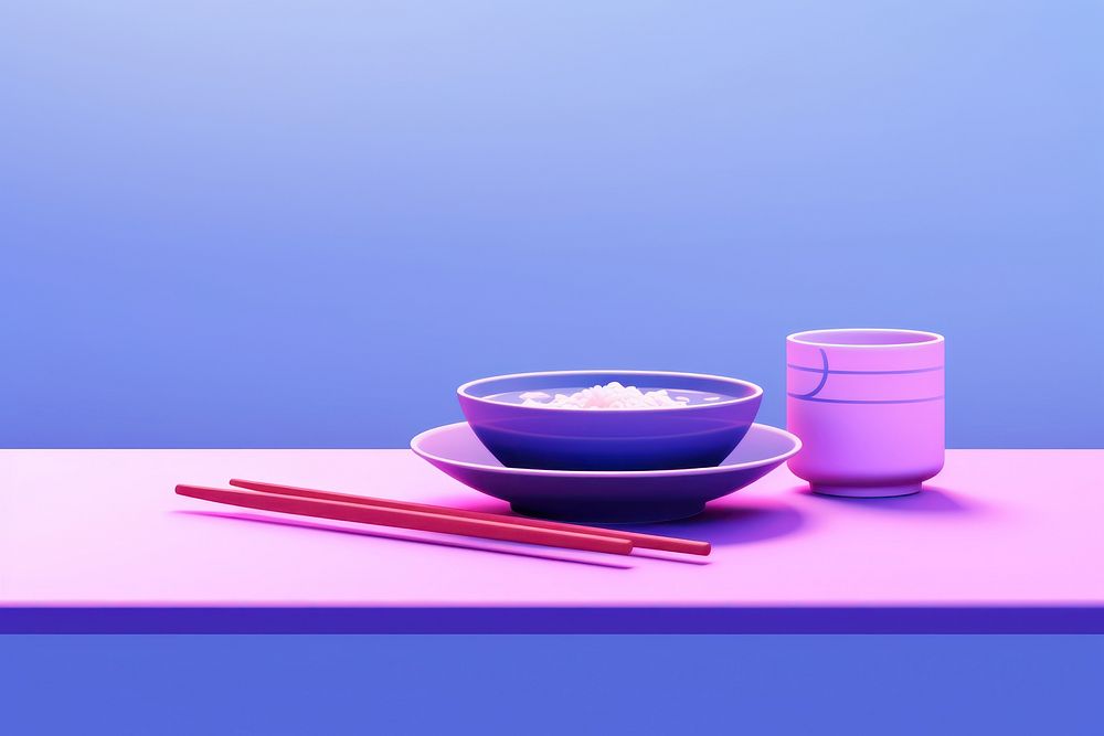 A japanese food chopsticks purple bowl.