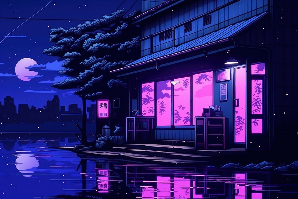 A japanese nabe purple night city.