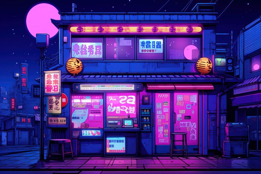 A japanese sweet purple nightlife neon.