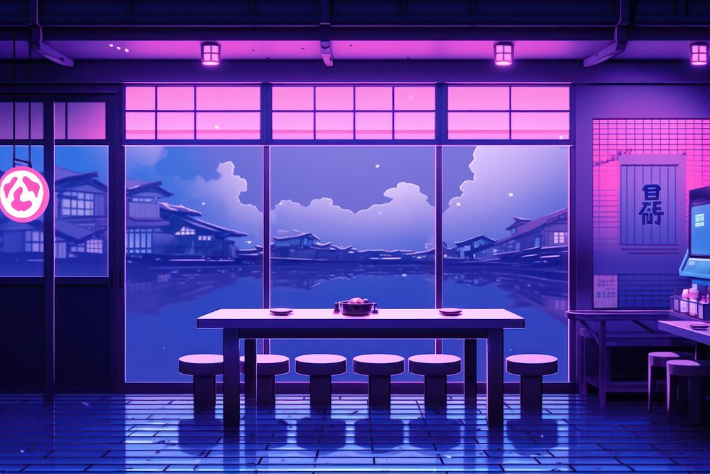 A japanese sushi purple architecture restaurant.