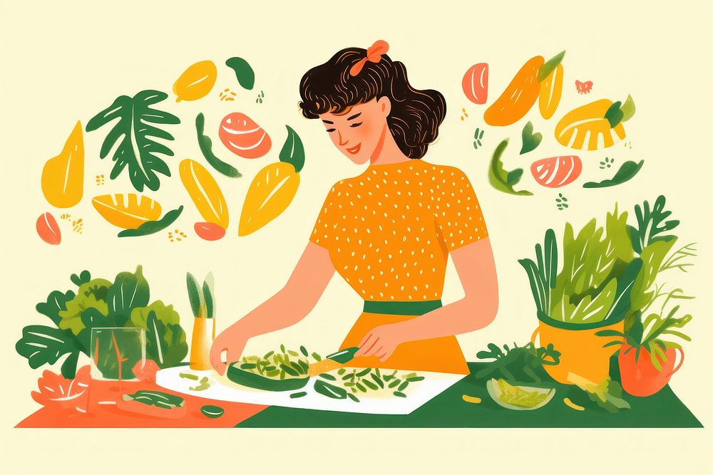 Woman cooking salad vegetable plant food.
