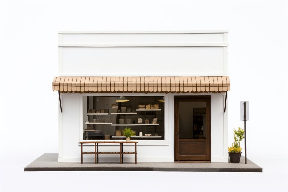 Minimal tiny store in western architecture white background coffeehouse.