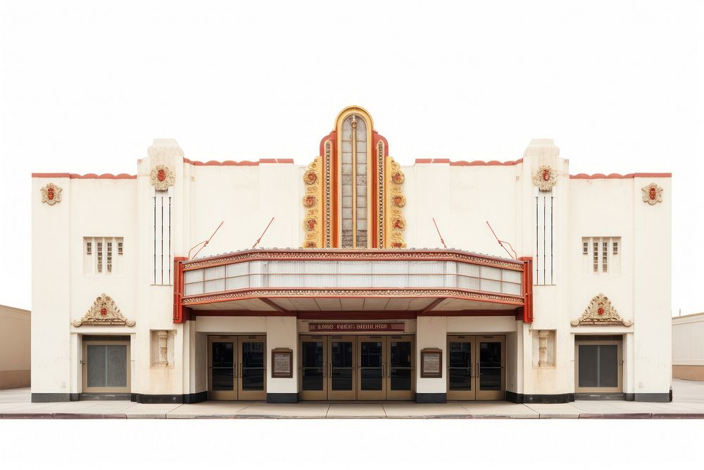 Old movie theater marquee architecture building entrance.