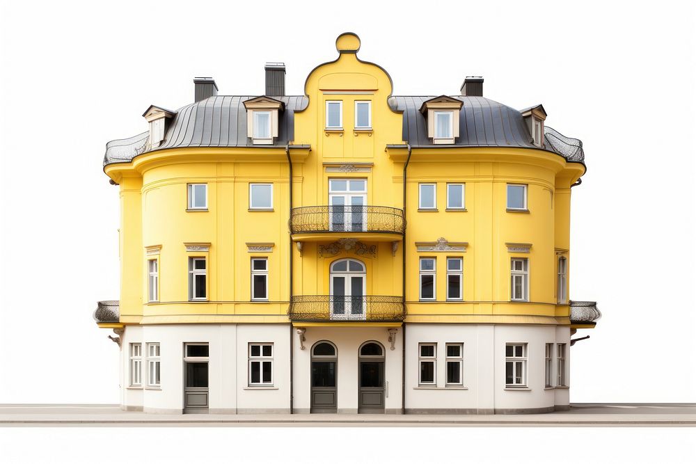 Curve yellow house in stockholm architecture building city.