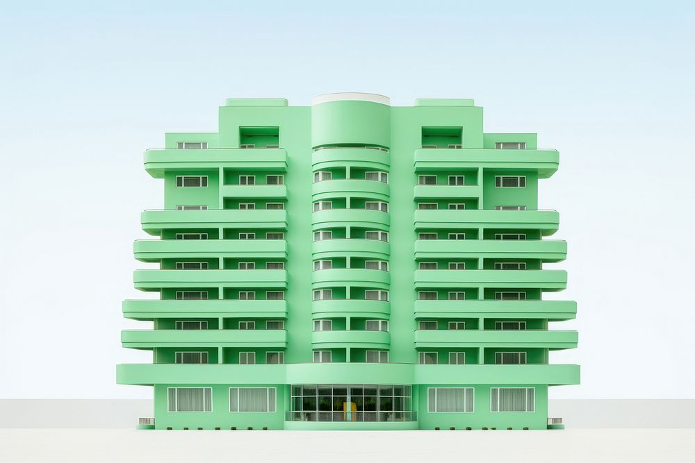 Green pastel color minimal cube hotel in singapore architecture building city.