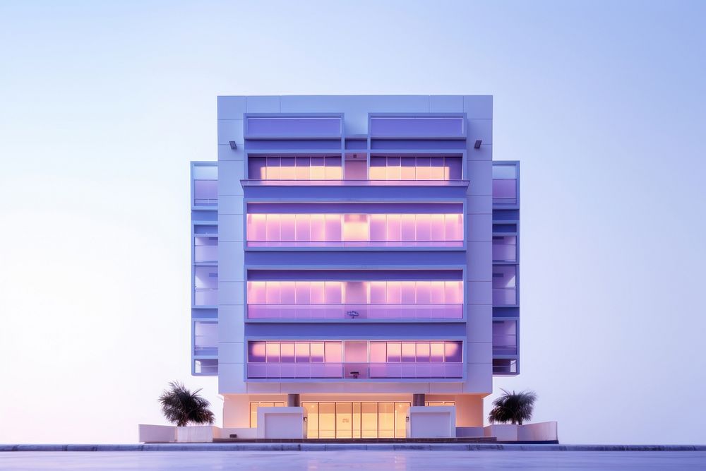 Indigo pastel color minimal cube hotel in singapore architecture building city.