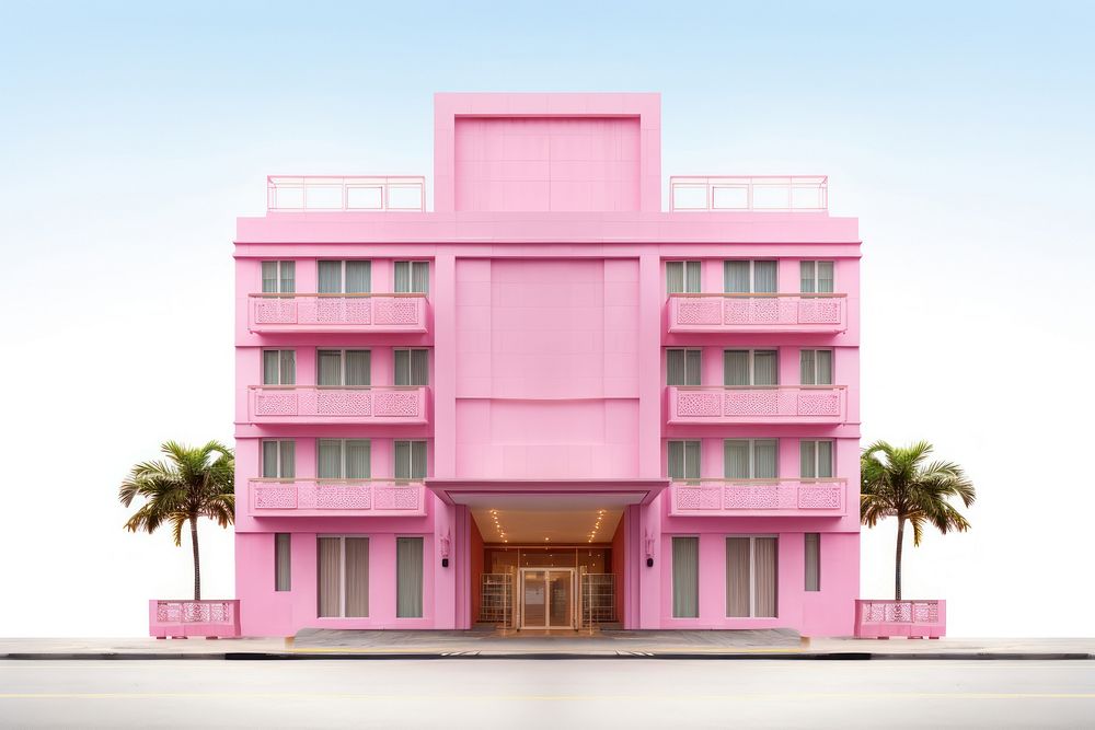 Pink pastel color minimal cube hotel in singapore architecture building house.