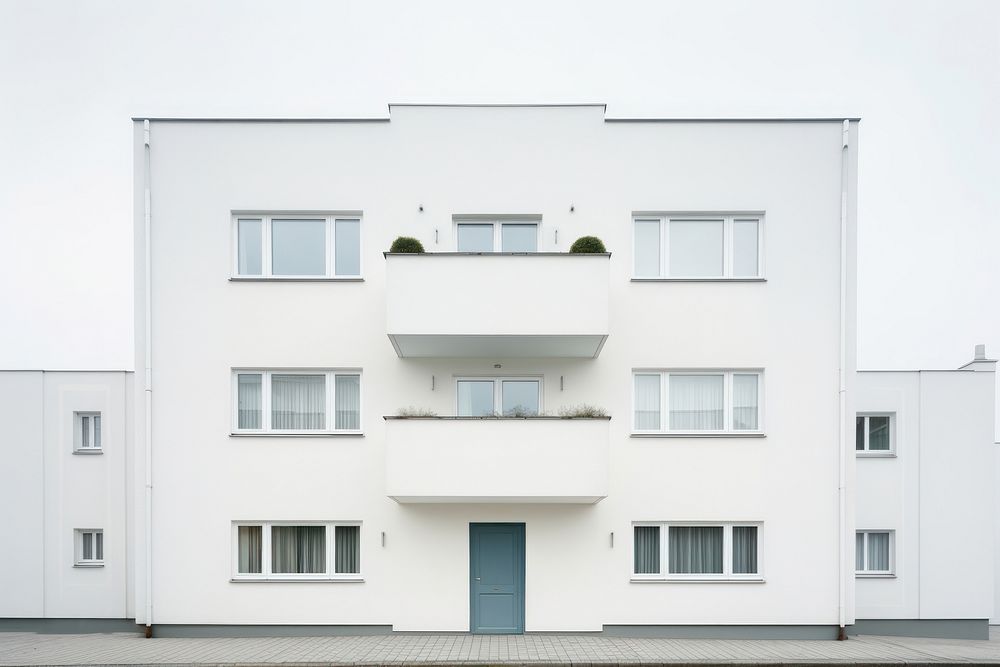 White pastel color minimal apartment in sweden architecture building city.
