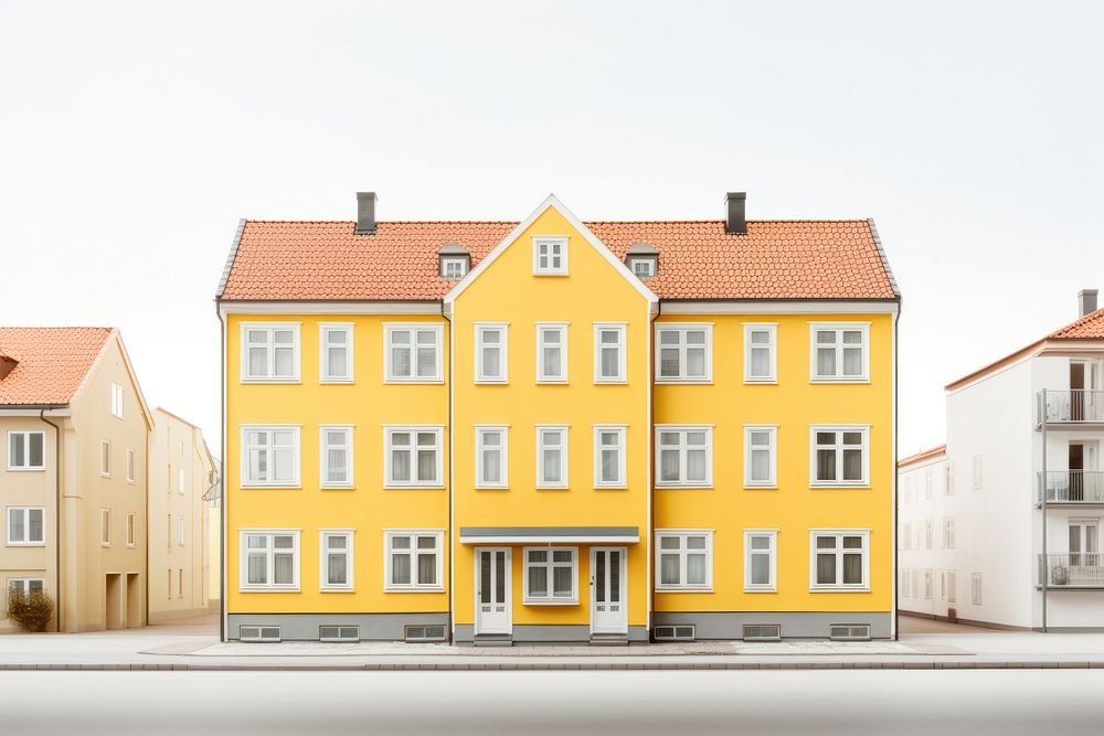 Yellow pastel color minimal apartment in sweden architecture building house.